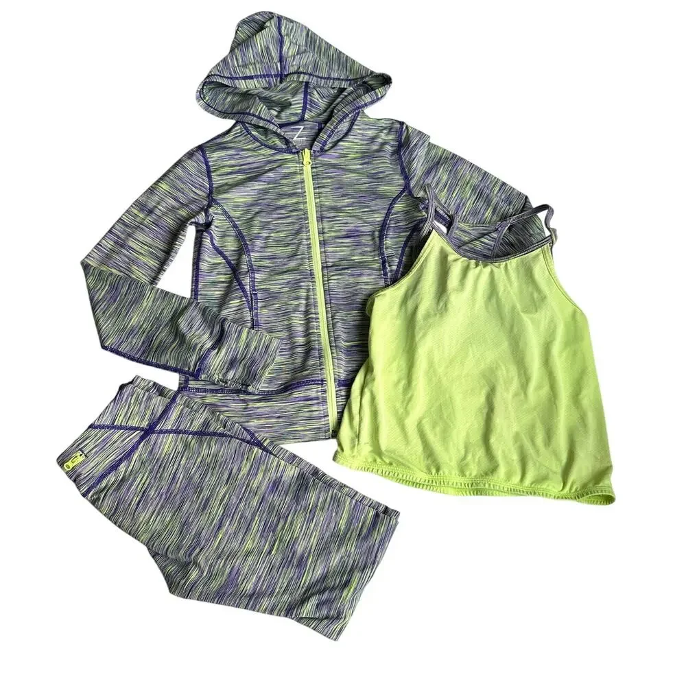 Zella Girls' Purple & Green 3-Piece Athletic Outfit - M